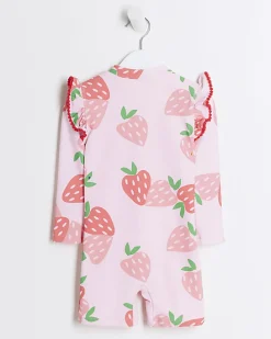 Mini girls pink strawberry swimsuit set