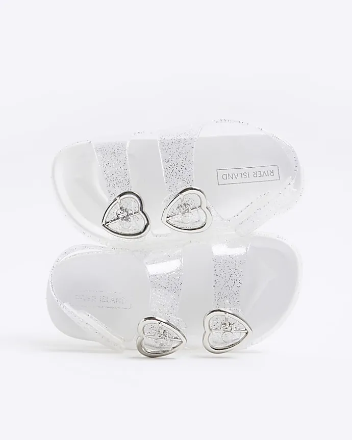 Mini girls silver glitter heart jelly sandals