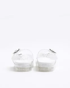 Mini girls silver glitter heart jelly sandals
