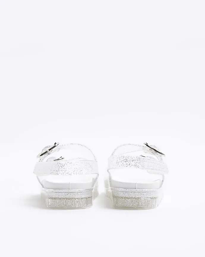 Mini girls silver glitter heart jelly sandals