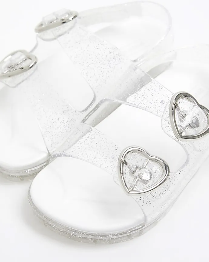 Mini girls silver glitter heart jelly sandals