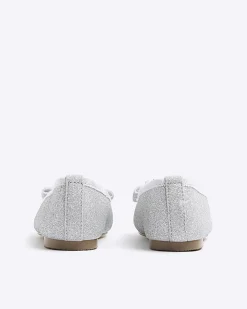 Mini girls silver glitter bow ballet pumps