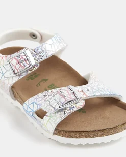 Mini girls white Birkenstock hologram sandals