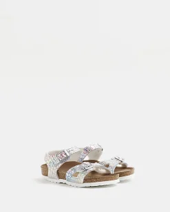 Mini girls white Birkenstock hologram sandals