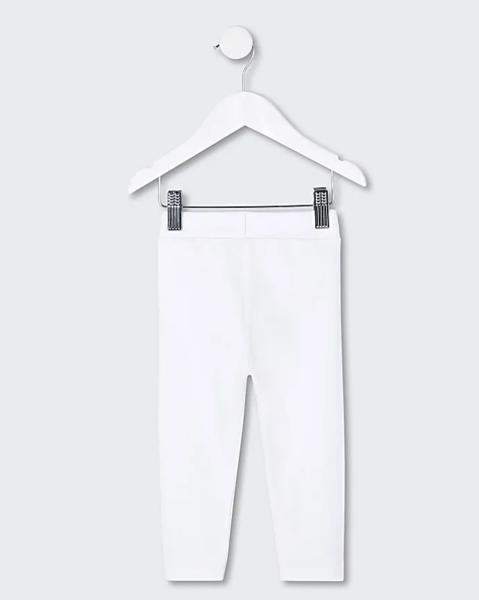 Mini girls white bow hem leggings