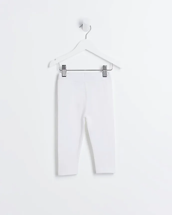 Mini Girls White Check Bow Hem Leggings
