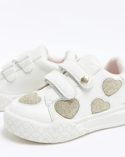 Mini girls White Glitter Heart trainers