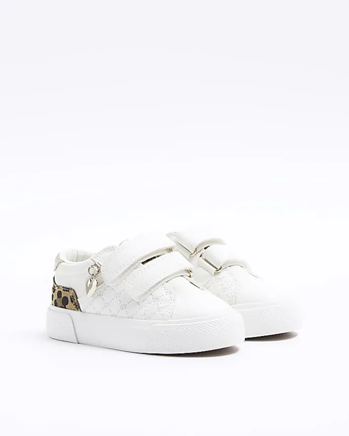 Mini girls white leopard print trainers