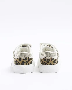 Mini girls white leopard print trainers