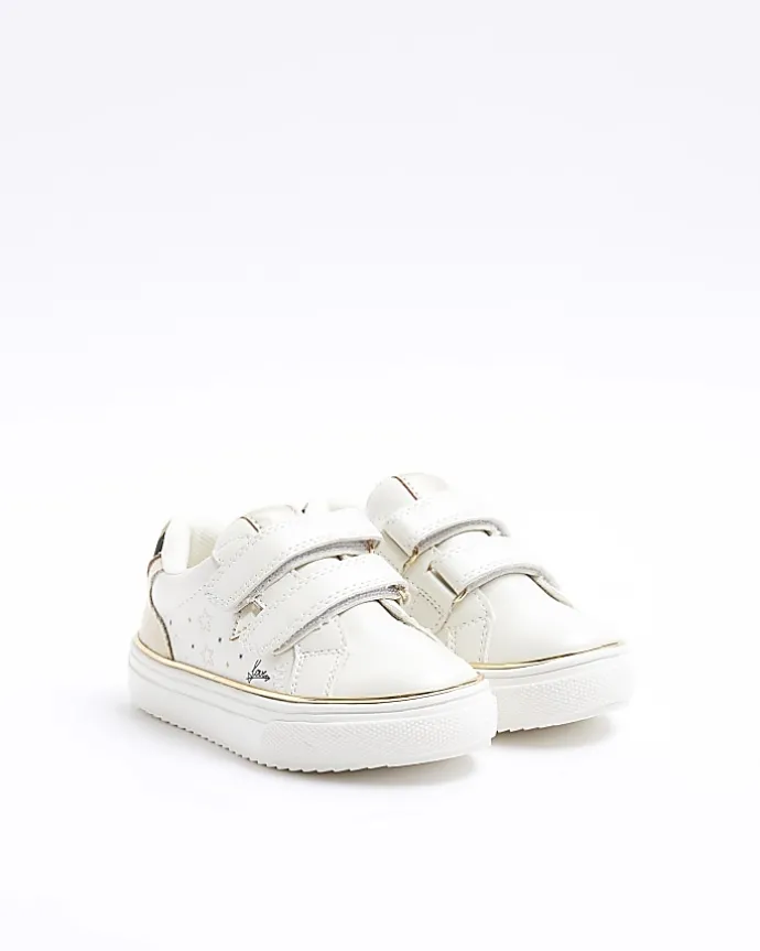 Mini girls white star velcro trainers