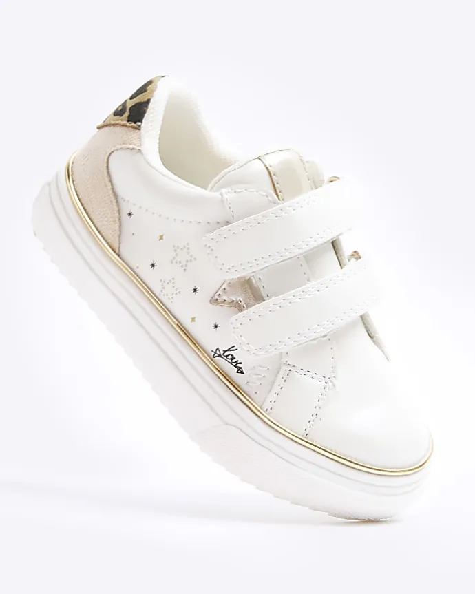 Mini girls white star velcro trainers