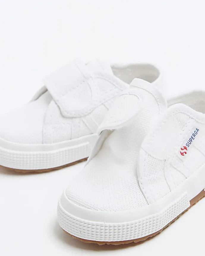 Mini girls white Superga velcro trainers