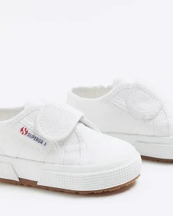 Mini girls white Superga velcro trainers