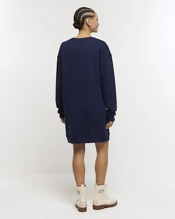 Navy button detail sweatshirt mini dress