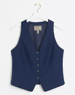 Navy button front waistcoat