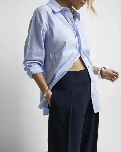 Navy high waisted wide leg trousers