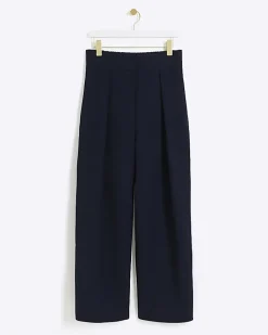 Navy high waisted wide leg trousers