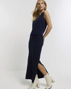 Navy knitted maxi skirt