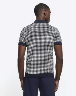 Navy muscle fit geo polo t-shirt