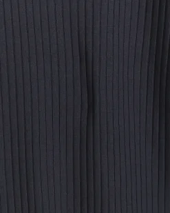 Navy muscle fit rib open collar polo