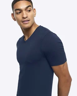 Navy muscle fit V neck t-shirt