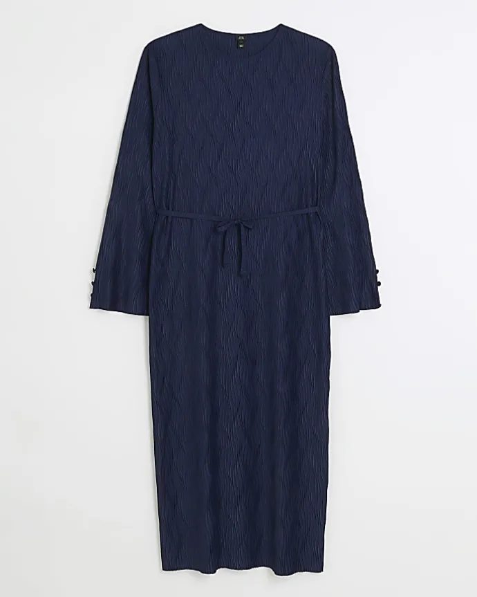 Navy plisse belted bodycon mini dress