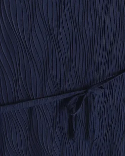 Navy plisse belted bodycon mini dress