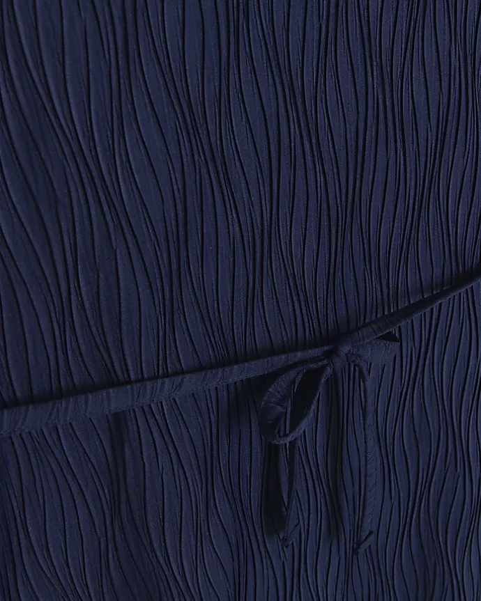Navy plisse belted bodycon mini dress