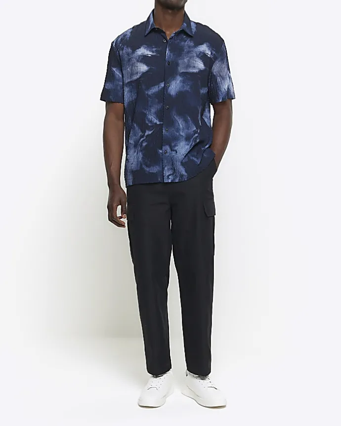 Navy regular fit abstract shirt