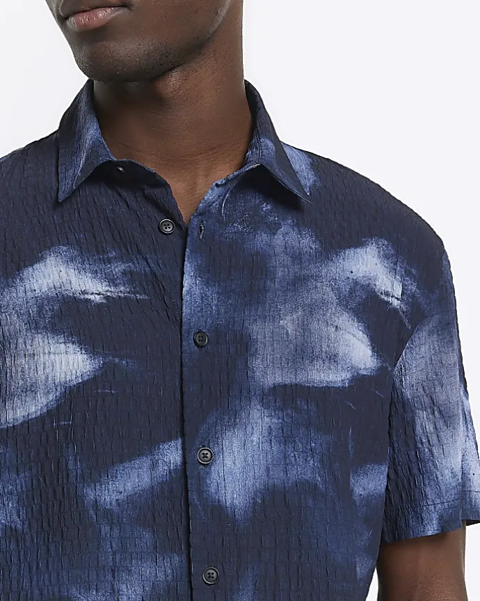 Navy regular fit abstract shirt