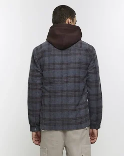 Navy regular fit check overshirt
