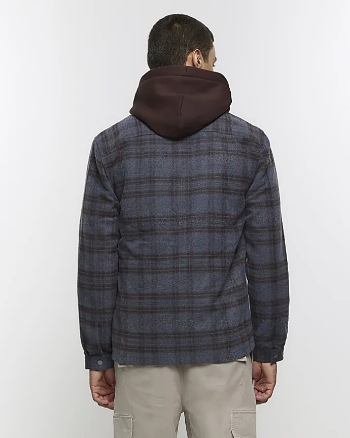 Navy regular fit check overshirt