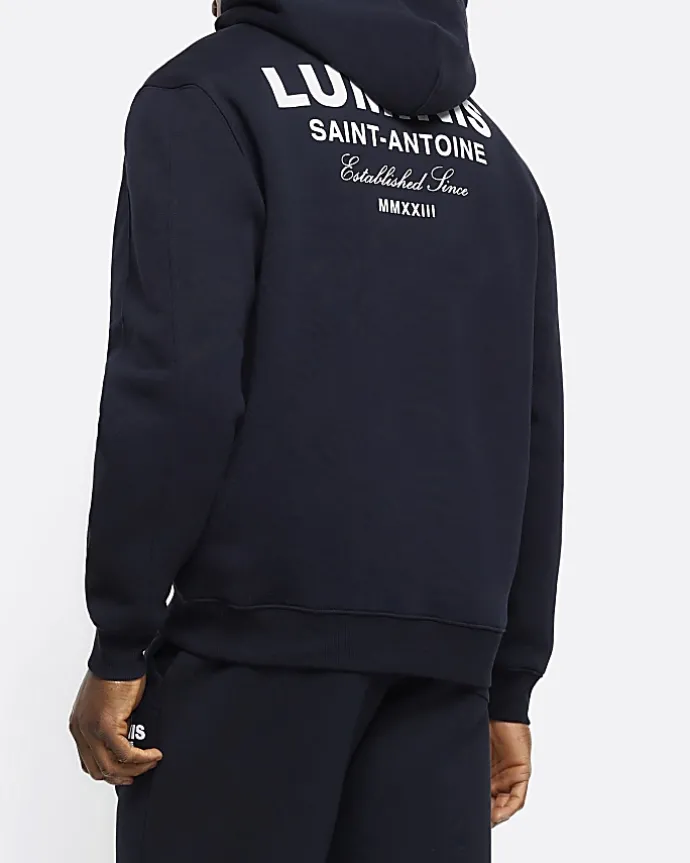 Navy Regular Fit Graphic tracksuit Hoodie
