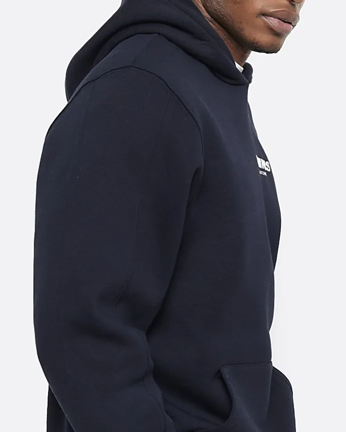 Navy Regular Fit Graphic tracksuit Hoodie