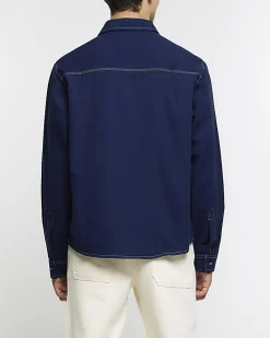 Navy regular fit stitch detail shirt