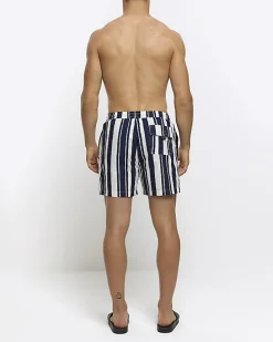 Navy regular fit stripe swim shorts