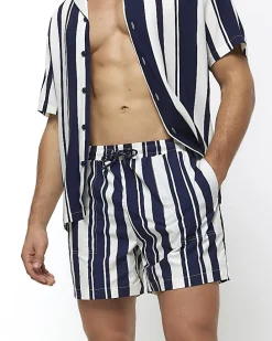 Navy regular fit stripe swim shorts