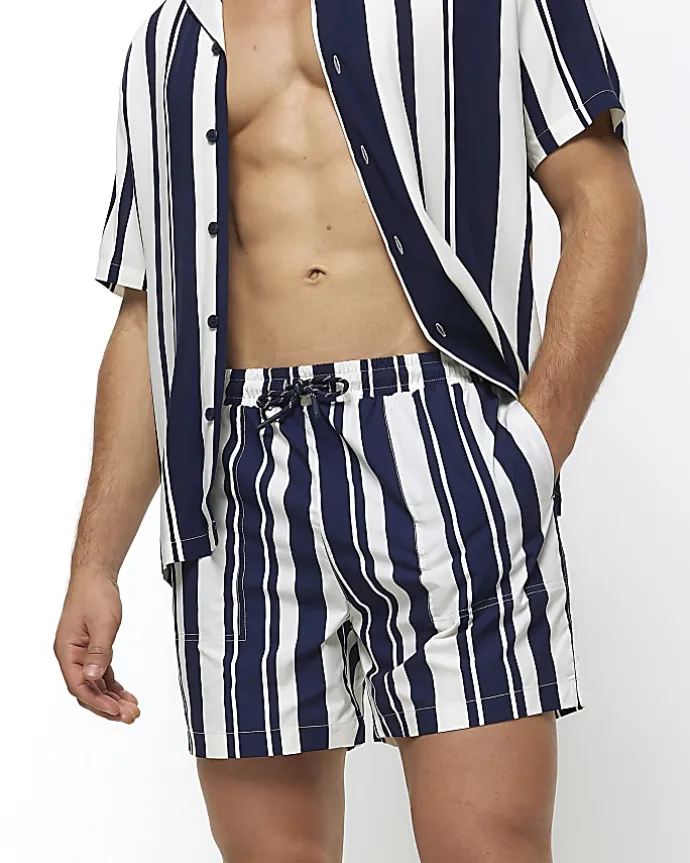 Navy regular fit stripe swim shorts