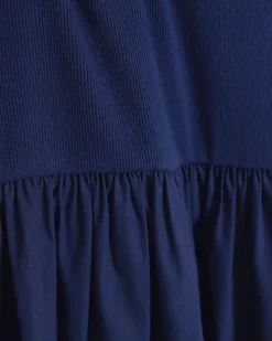 Navy rib long sleeve smock midi dress