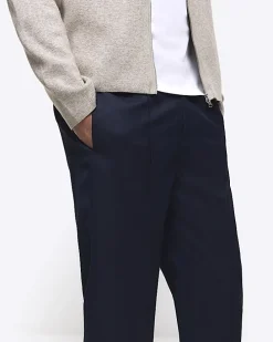 Navy slim fit cuffed smart joggers