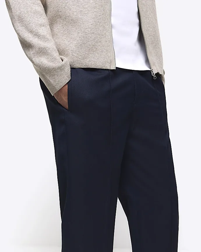Navy slim fit cuffed smart joggers