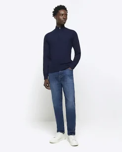 Navy slim fit half zip jumper