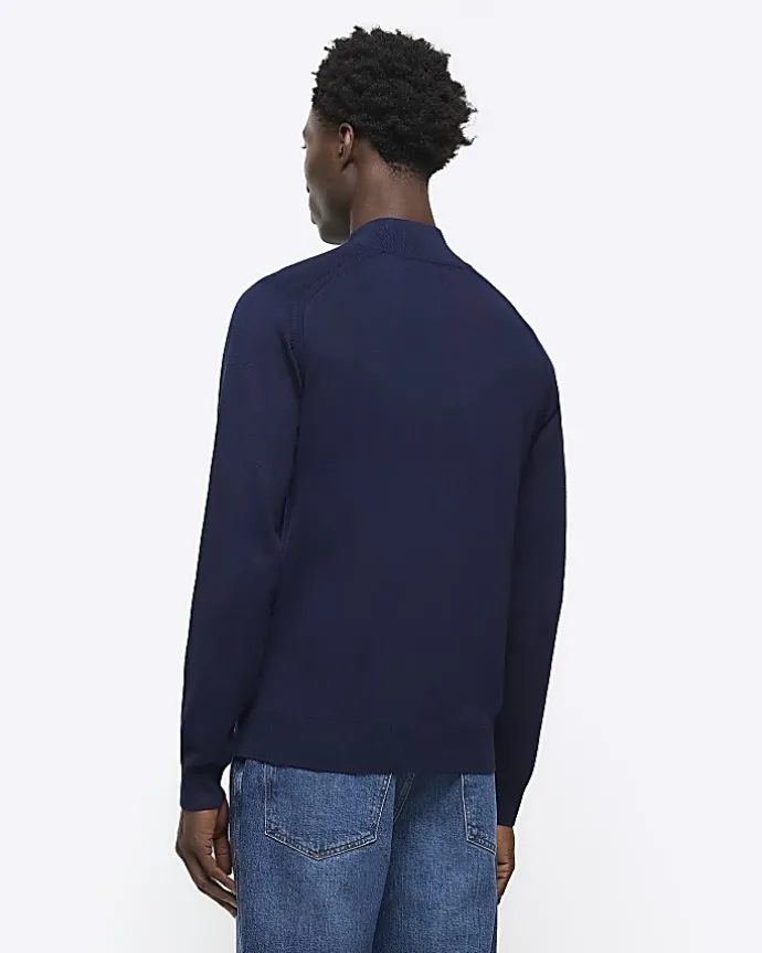 Navy slim fit half zip jumper