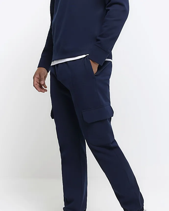 Navy slim fit smart cargo joggers