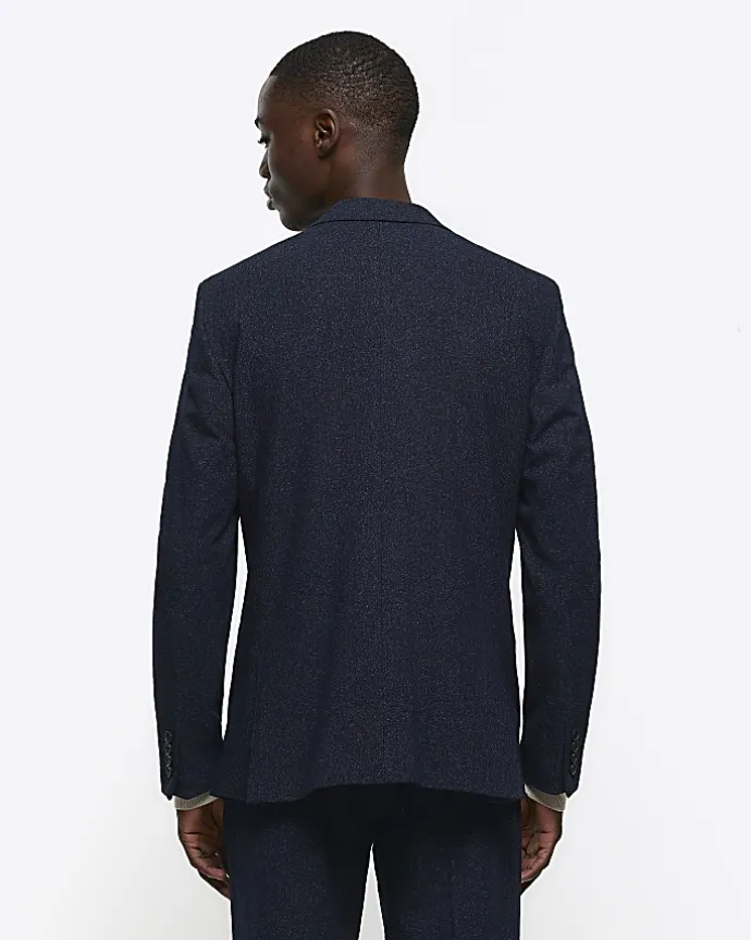 Navy slim fit textured suit jacket