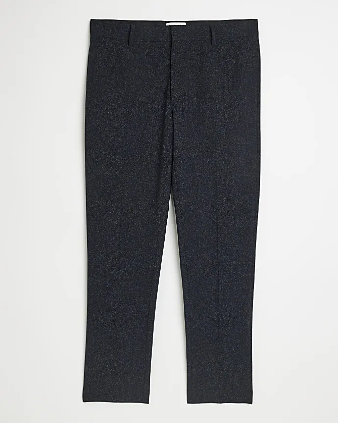 Navy slim fit textured suit trousers