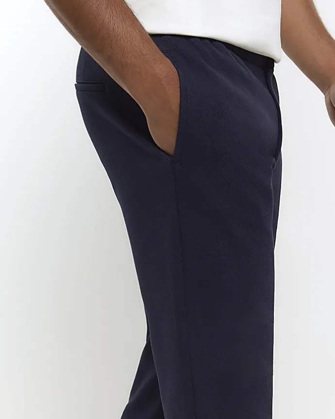Navy slim fit twill pull on smart joggers
