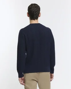 Navy slim fit wool blend crew jumper