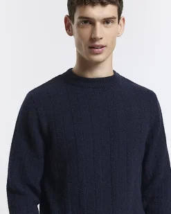 Navy slim fit wool blend crew jumper