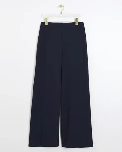 Navy Stitched Wide Leg Trousers